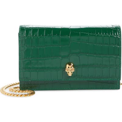 Alexander Mcqueen Mini Skull Croc Embossed Leather Shoulder Bag - Green