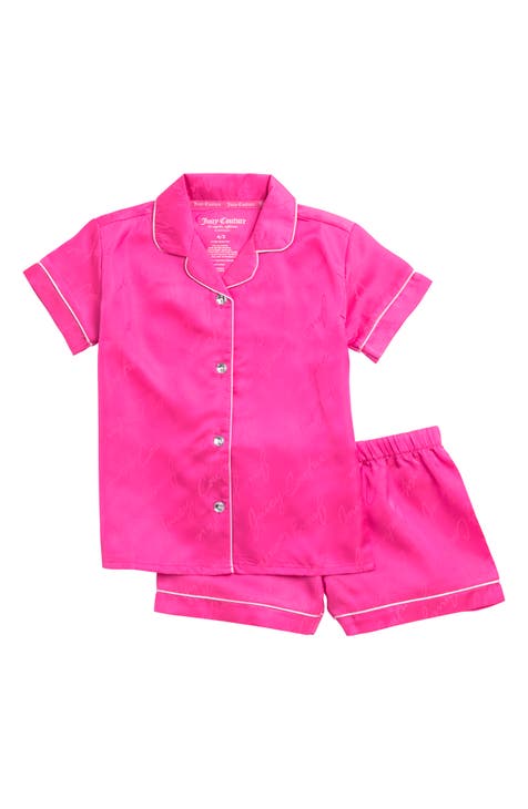 Boys Girls Short Silk Pajamas Set,Classic Satin Pajamas for Toddler,Kids 2  Piece Button-Down Short Sleeve Sleepwear 12-24M Pink