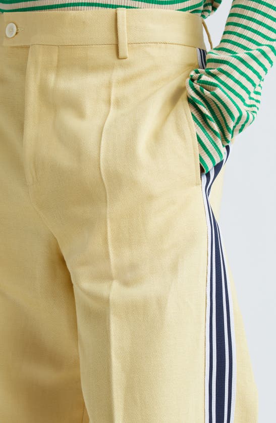 Shop Wales Bonner Constant Track Stripe Cotton & Linen Trousers In Parsnip