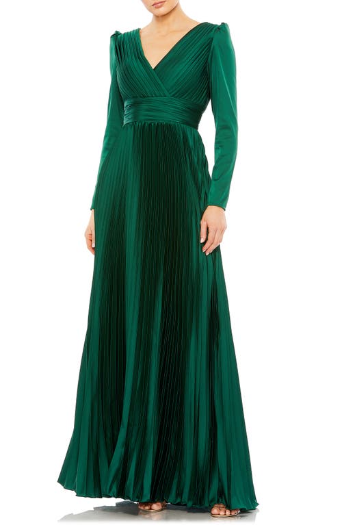 Mac Duggal Long Sleeve Pleated Chiffon A-Line Gown at Nordstrom,