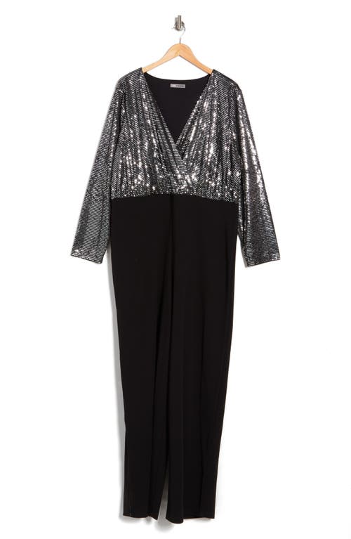 By Design Sandra Dico Dot Sequin Long Sleeve Jumpsuit In Black/silver