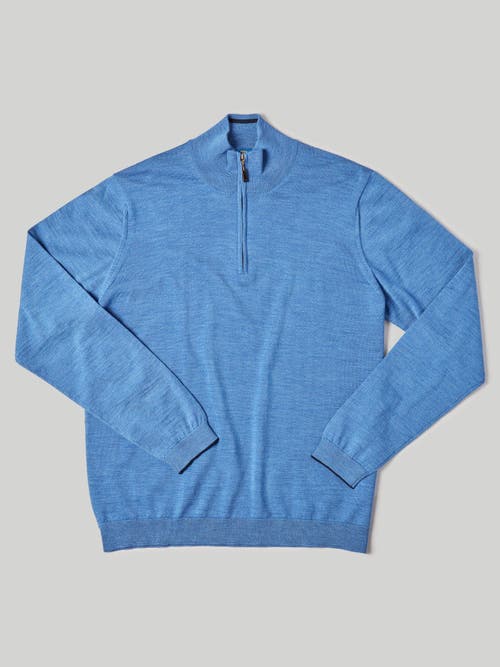 Shop Robert Talbott Eastwood Quarter Zip Sweater In Sky Blue With Navy Tipping