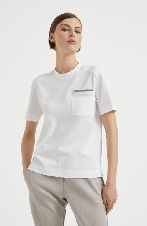 Shop Brunello Cucinelli Cotton Jersey T-shirt With Shiny Ribbed Detail In White