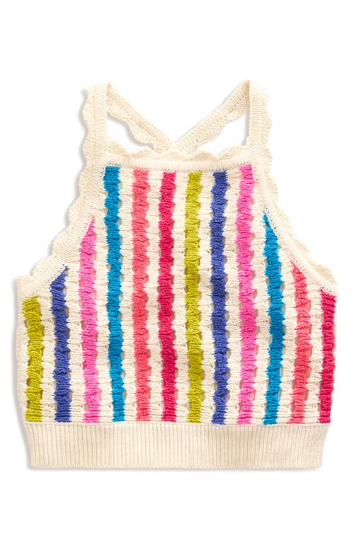 Mini Boden Kids' Stripe Crochet Knit Crossover Top Multi at Nordstrom,