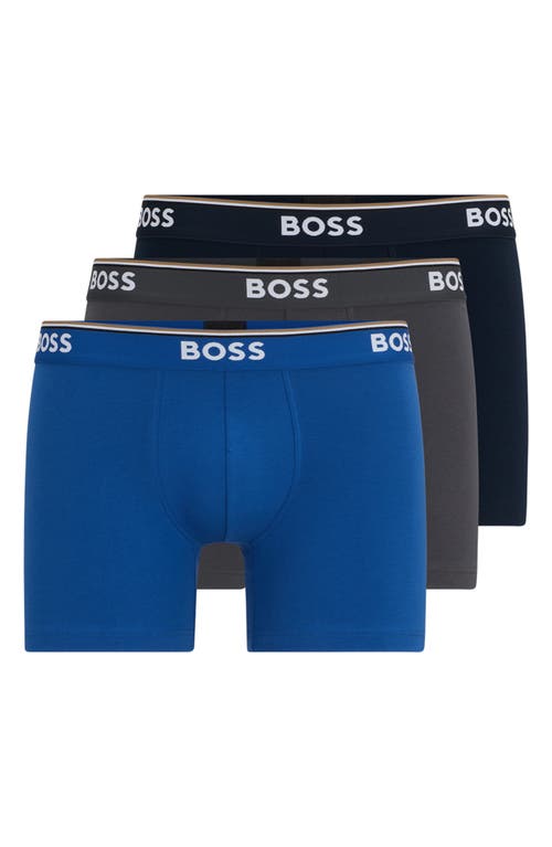 Hugo Boss Boss 3-pack Power Stretch Cotton Boxer Briefs In Blue