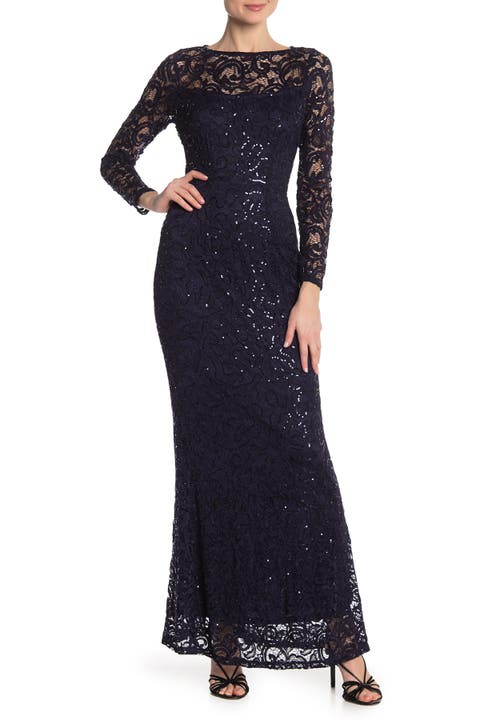 Sequin Lace Long Sleeve Gown
