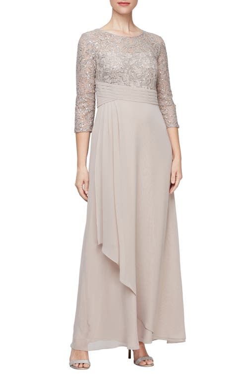 Alex Evenings Sequin & Lace Empire Waist Gown Buff at Nordstrom,