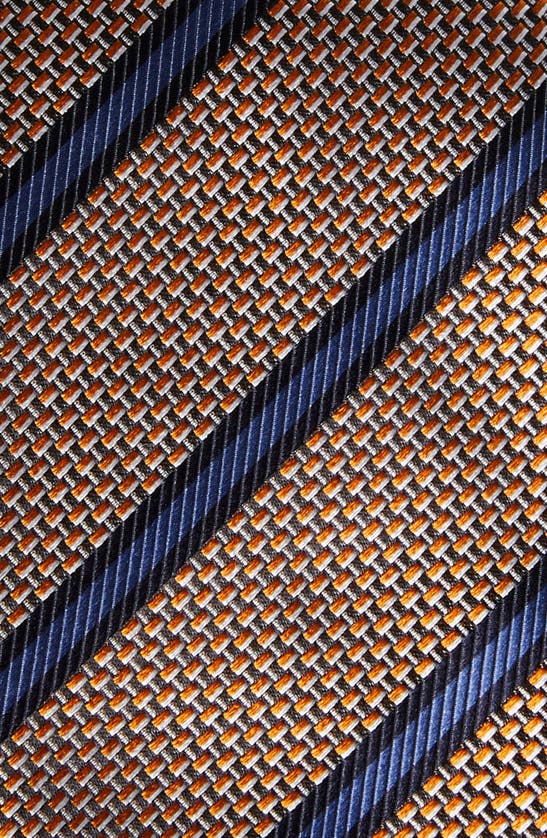 Shop Zegna Ties Paglie Stripe Silk Tie In Orange/ Blue