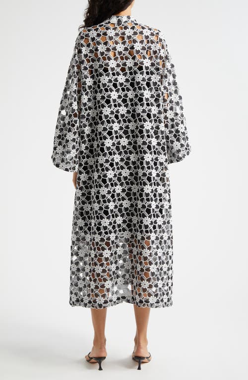 La Vie Style House Cutout Floral Lace Cover-up Caftan In Black White