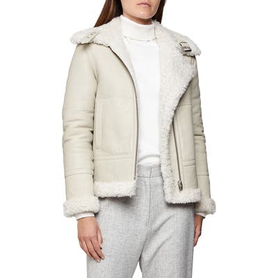 Reiss Clarice Reversible Genuine Shearling Coat, Ivory