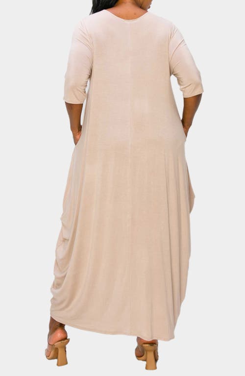 Shop L I V D Evelyn Bubble Hem Jersey Midi Dress In Sand