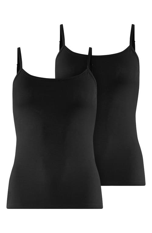 Shop Falke Daily Comfort 2-pack Stretch Cotton Camisoles In Black