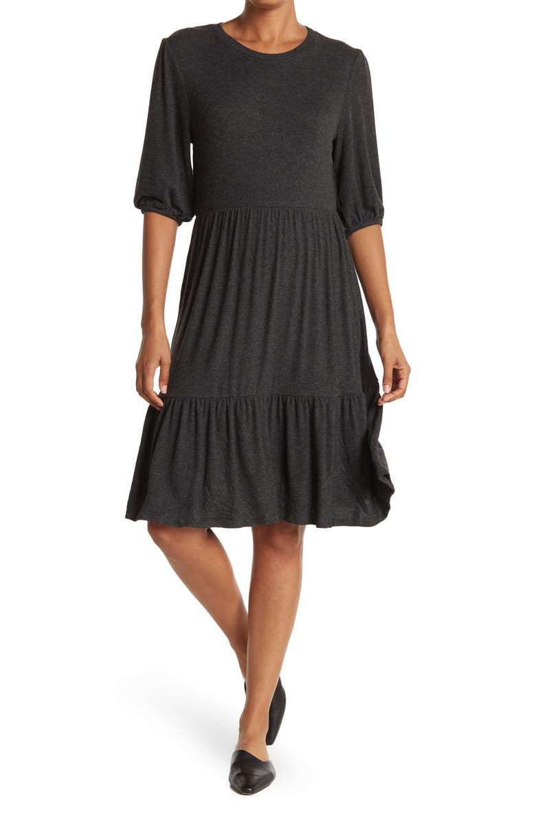 T TAHARI Viscose Blend Elbow Dress, Main, color, CHARCOAL HEATHER