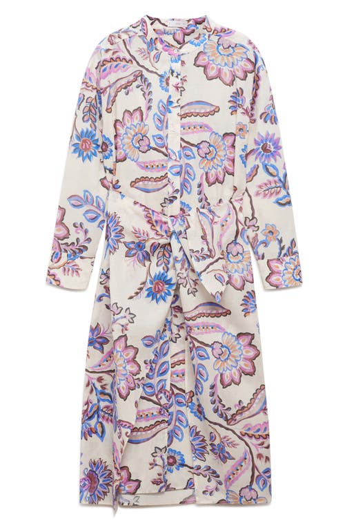 Shop Mango Floral Cotton Shirtdress In Ecru