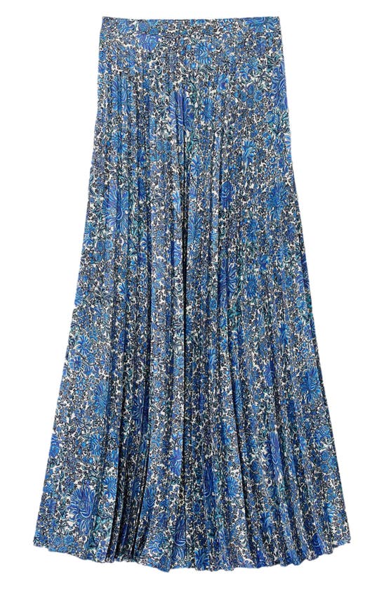 Shop Sandro Anjel Floral Pleated Skirt In Blue / White