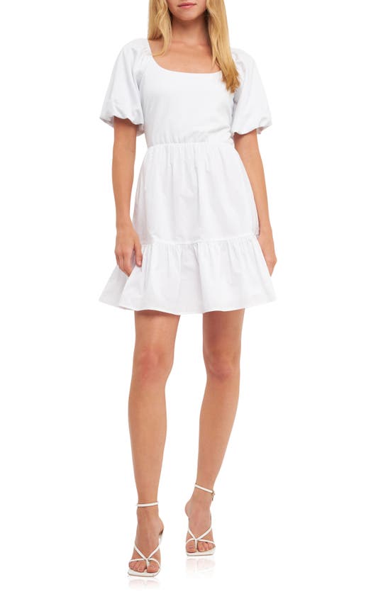 ENGLISH FACTORY MIX MEDIA PUFF SLEEVE MINIDRESS