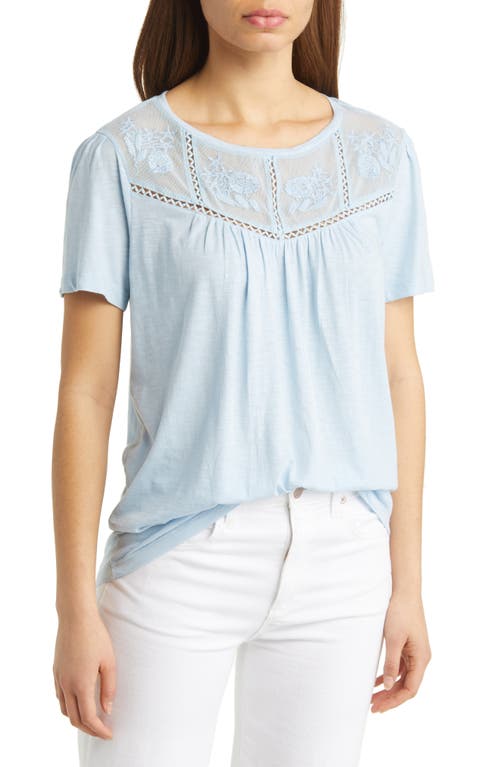 caslon(r) Embroidered Yoke Tee in Blue Falls