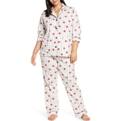 Plus Size Pj Salvage Print Flannel Pajamas, Beige