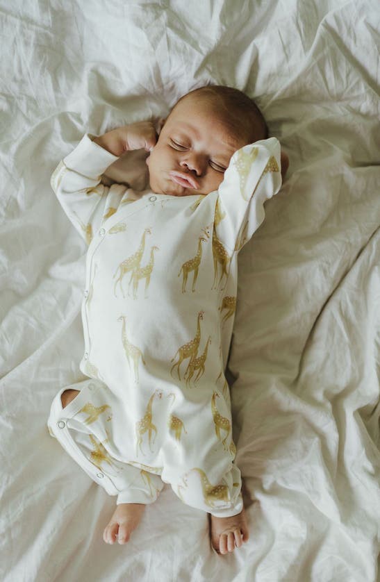 Pehr Follow Me Giraffe Print Organic Cotton Romper In Yellow