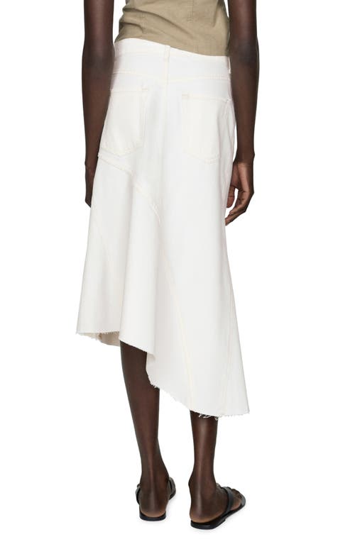 Shop Mango Asymmetric Raw Hem Denim Midi Skirt In Off White