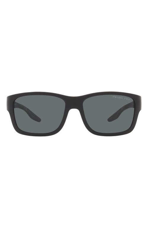 59mm Polarized Rectangular Sunglasses in Black Rubber/grey
