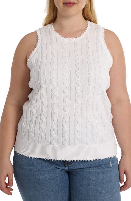 Frayed Cable Knit Cotton Sweater Tank in White