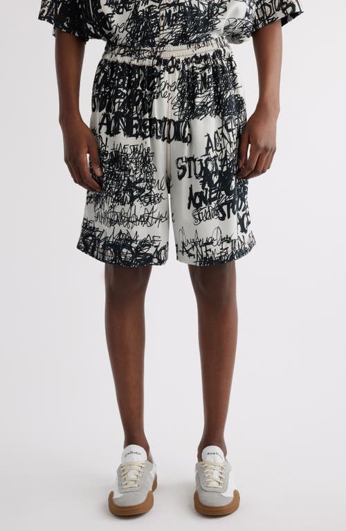 Shop Acne Studios Doodle Logo Print Pull-on Shorts In Light Grey/black