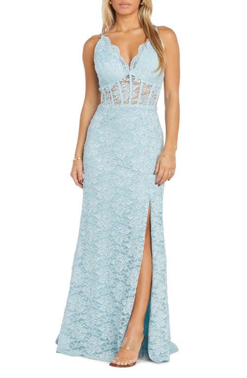 Corset Lace Sleeveless Gown in Aqua