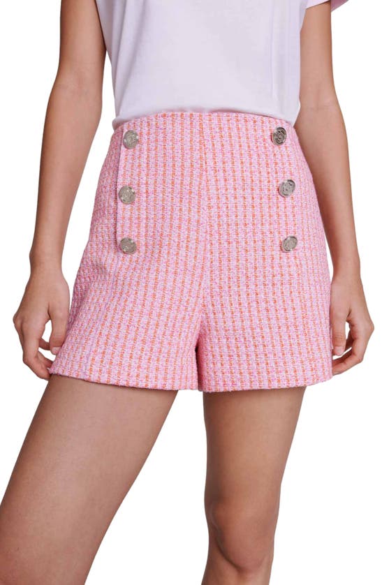 Shop Maje Iaradis Tweed Shorts In Pink / Orange