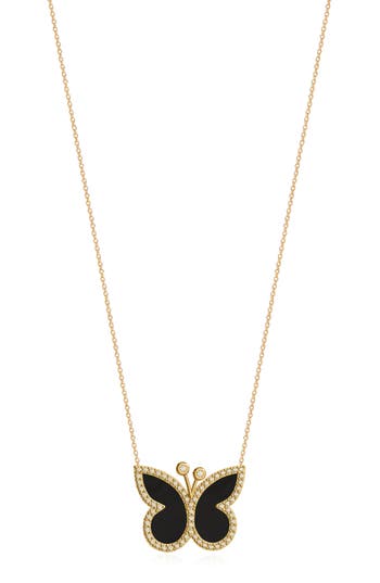 Gabi Rielle Effortless Staples Inlay Pavé Butterfly Pendant Necklace In Gold/onyx
