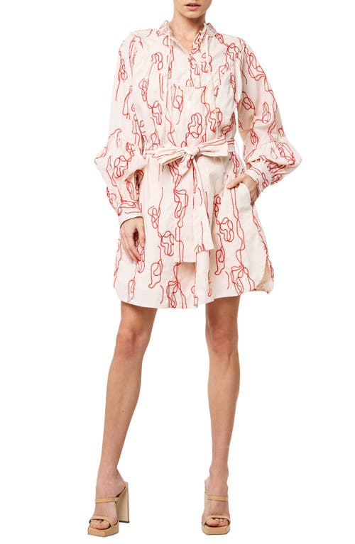 Shop Ciebon Amelie Embroidered Long Sleeve Shirtdress In Red Multi