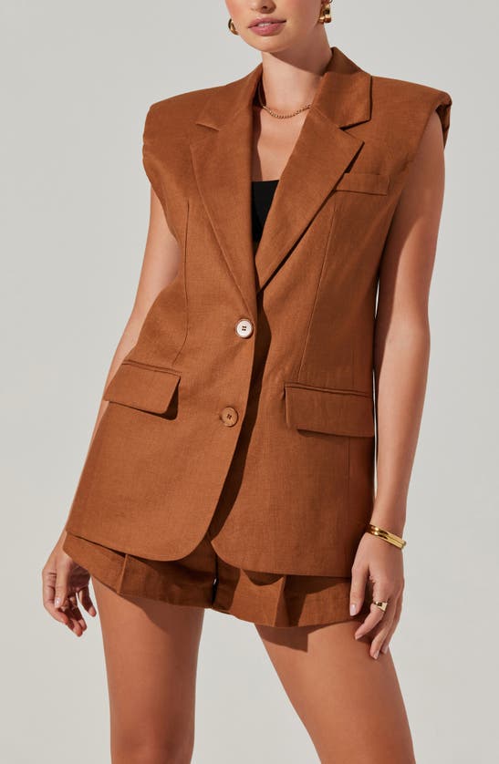 Shop Astr The Label Kyrie Extended Shoulder Linen Vest In Almond