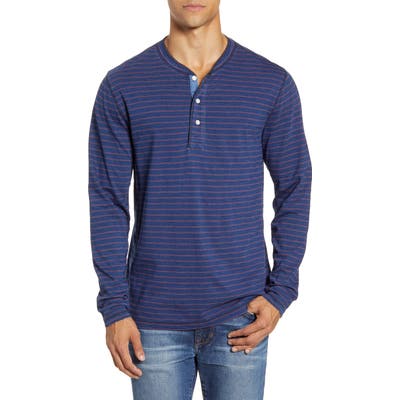 Faherty Stripe Long Sleeve Henley, Blue