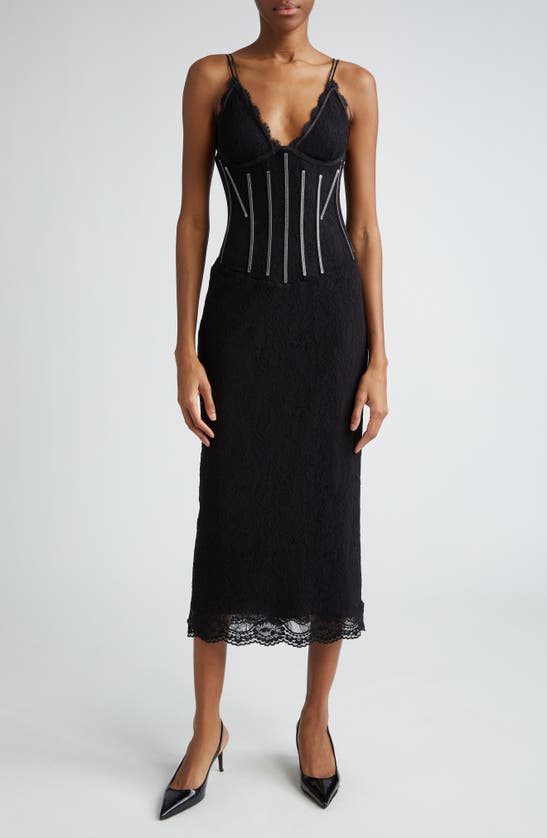 Dolce & Gabbana Dolce Gabbana Lace Calf-length Slip Dress In Nero