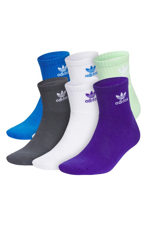 adidas Assorted 6-Pack Performance Quarter Crew Socks in Ink Blue/Blue/Green Spark at Nordstrom, Size Large