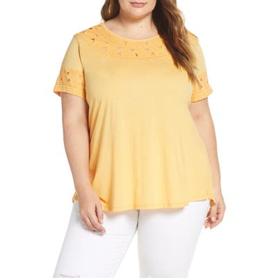 Plus Size Lucky Brand Embroidered Cutout Top, Metallic