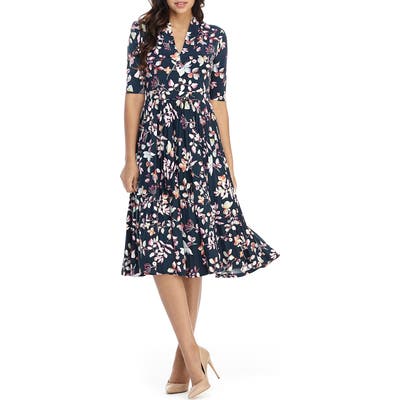 Maggy London Floral Pleated Fit & Flare Midi Dress, Green