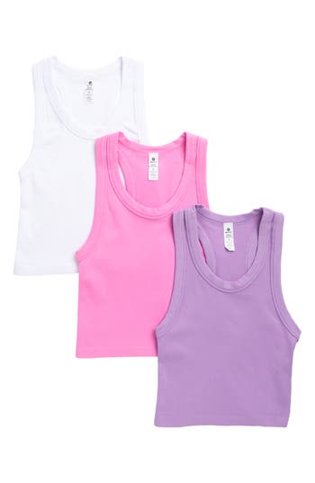 90 Degree By Reflex 3-pack Seamless Crop Tanks In Sheer Lilac/cyclamen/white