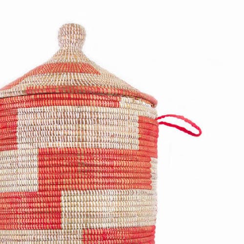 Mbare Dou Lid Storage Basket Stripe Red In Red Stripe