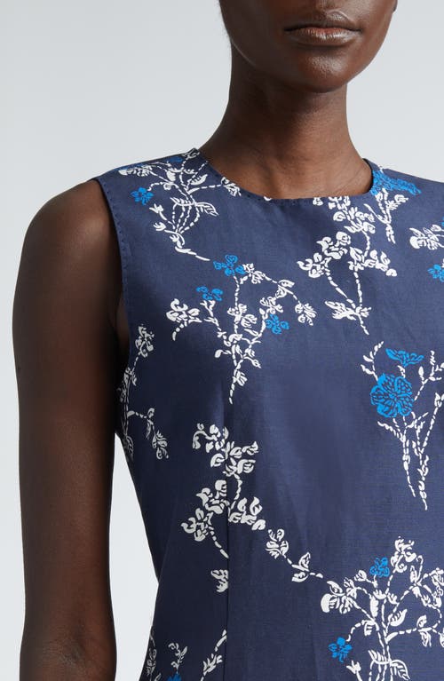 Shop Lafayette 148 New York Floral Print Sleeveless Silk & Linen Sheath Dress In Midnight Blue Multi