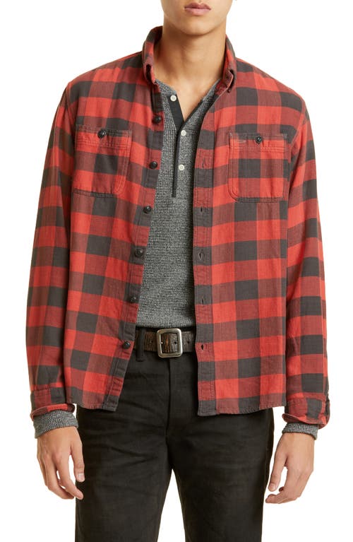 Double RL Men's Farrell Plaid Cotton Flannel Button-Up Shirt in Black Red