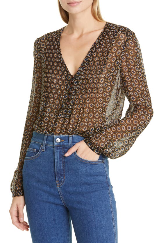 VERONICA BEARD VERONICA BEARD LOWELL PRINT PINTUCK PLEAT BLOUSE