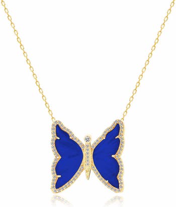 GABI RIELLE 14K Gold Plate Sterling Silver Lapis & CZ Butterfly Pendant ...