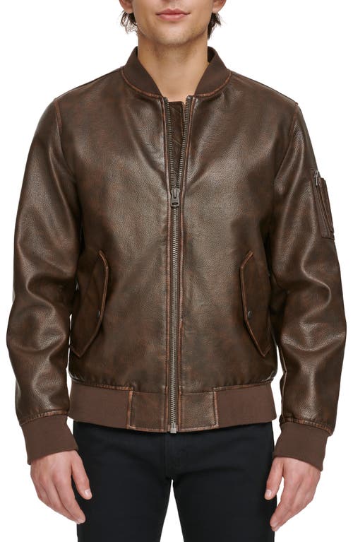 levi's Varsity Faux Leather Bomber Jacket in Grainy Cow Brown