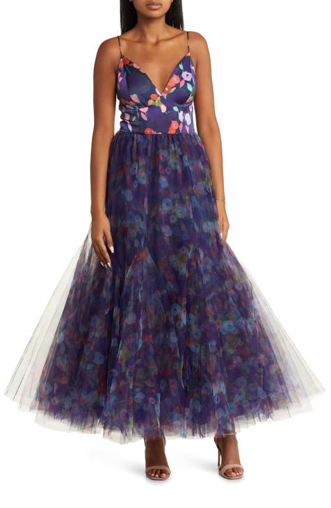 Layla Tulle Maxi Dress | Blue + Golden Floral