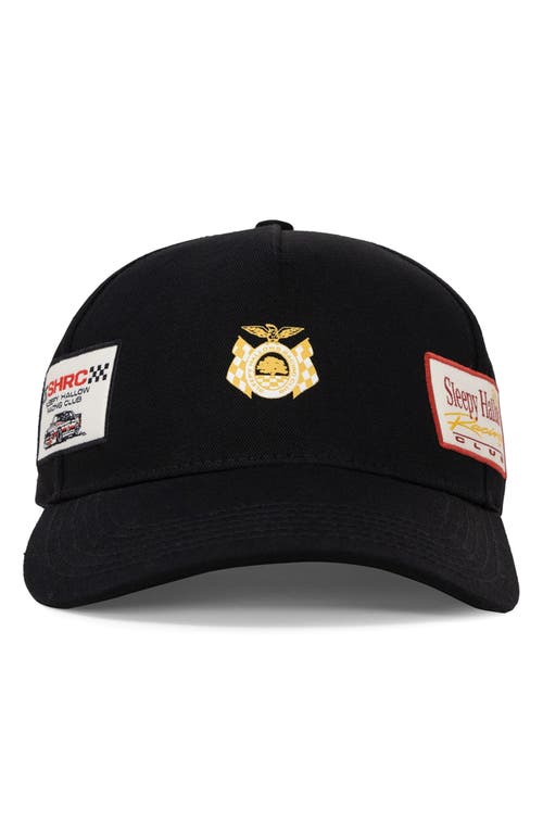 Shop Mnml Shrc Racing Patch Snapback Baseball Cap In Black