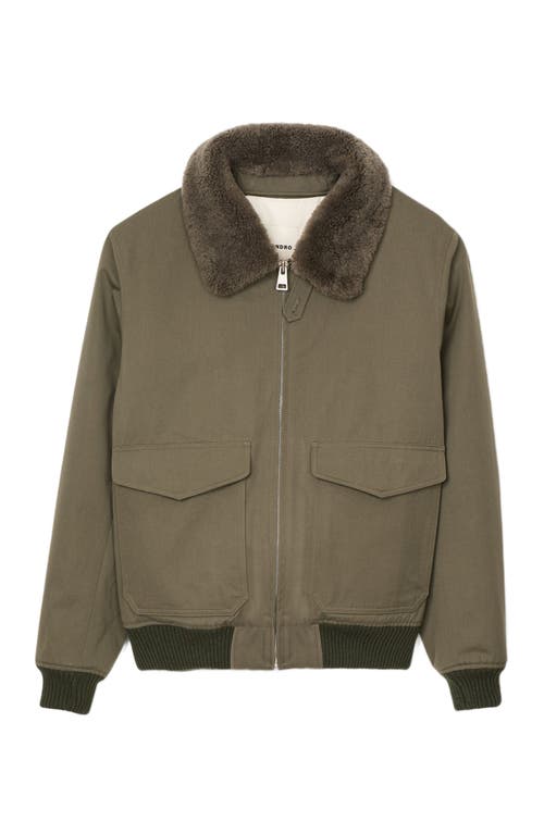 Shop Sandro Fur Collar Jacket In Olive Green