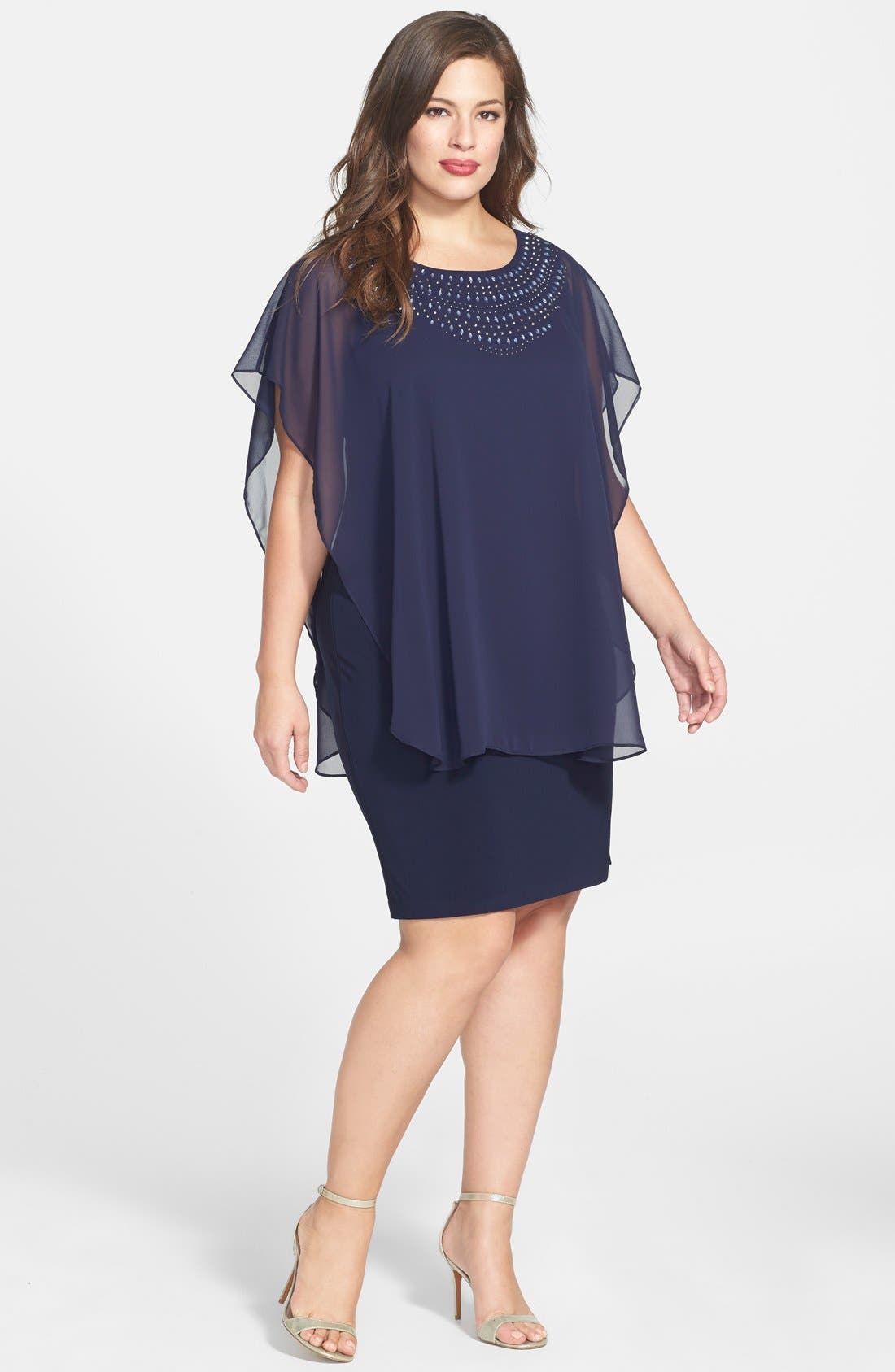 Betsy & Adam Beaded Chiffon Overlay Dress (Plus Size) Nordstrom
