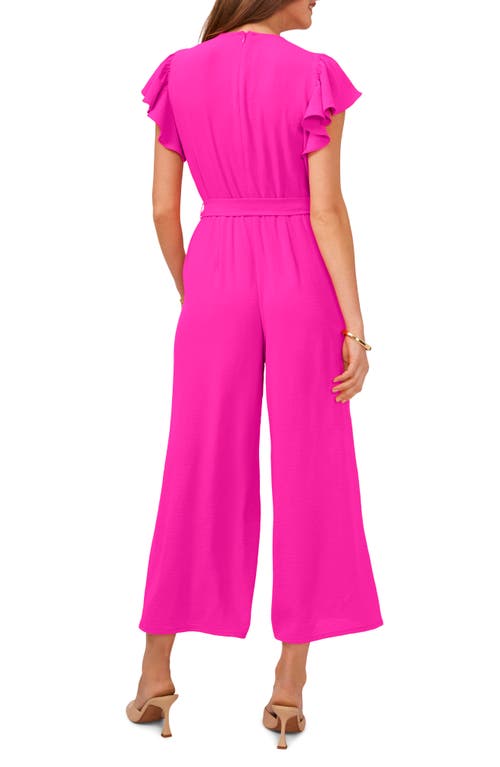 Vince Camuto Women's Tie-waist Flutter-sleeve V-neck Jumpsuit In Fiercly Fuchsia