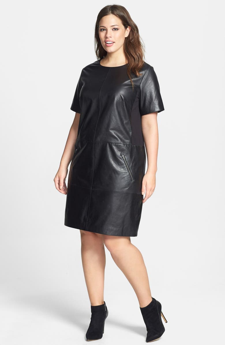 Halogen® Leather & Ponte Knit Dress (Plus Size) (Online Only) | Nordstrom